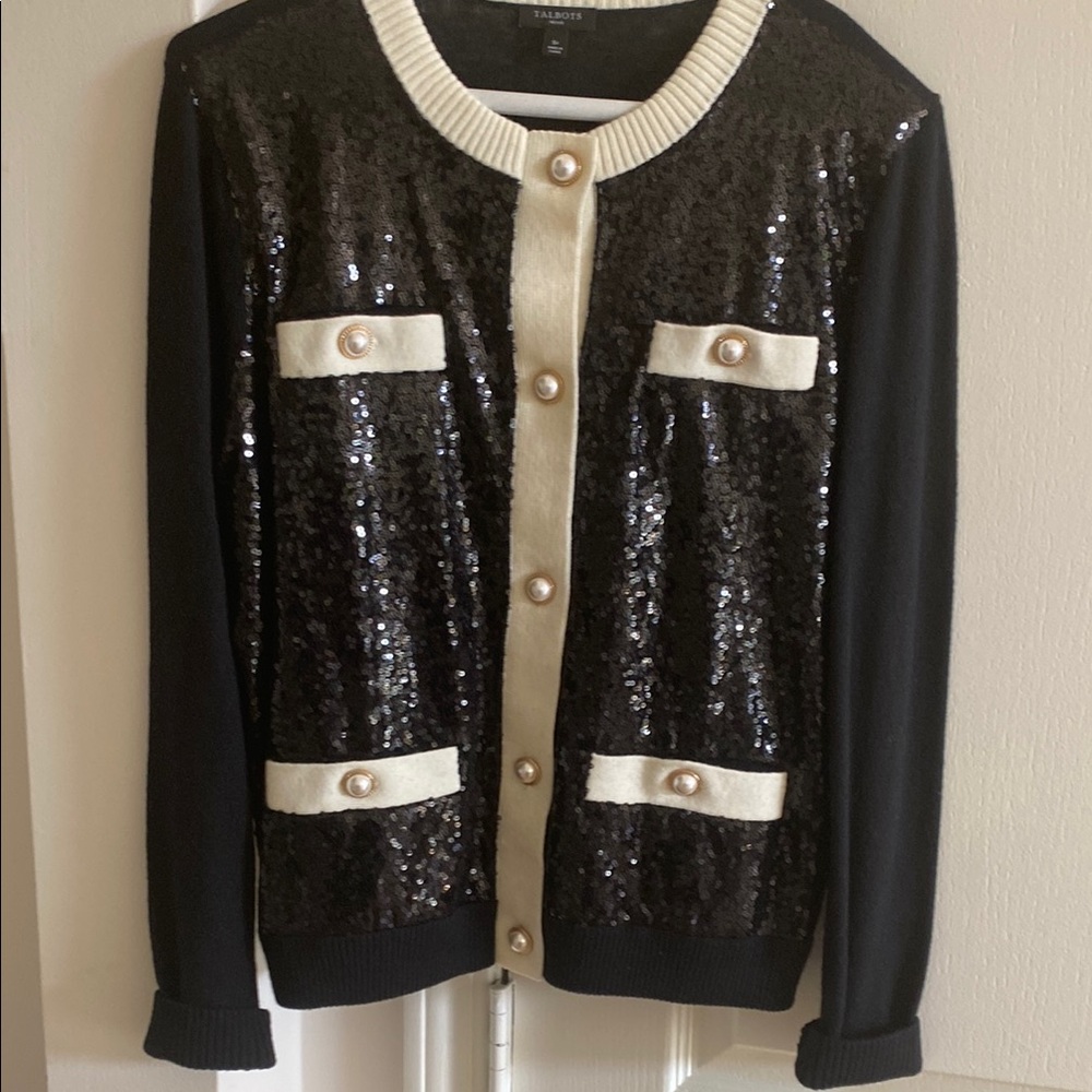 Sequin Cardigan with Pearl Buttons